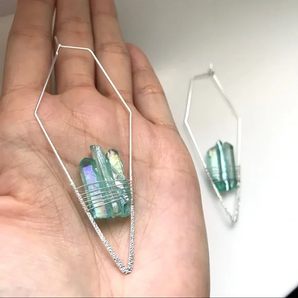 Geometric Bohemian Quartz Crystal Indie Earrings - Picture 6 of 10